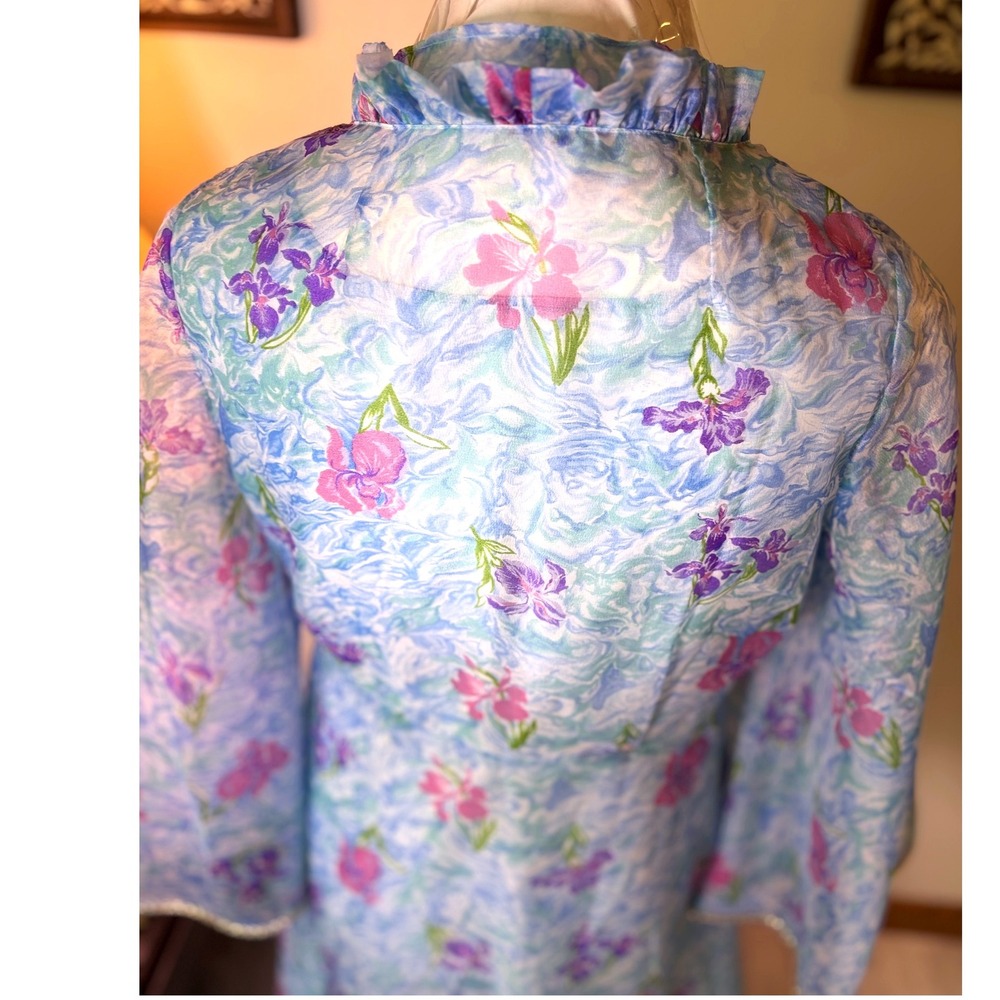Vintage‎ 60s Mad Men flower Dress Set, Sheer Layered Gown Bell Sleeve S/M - Picture 11 of 16